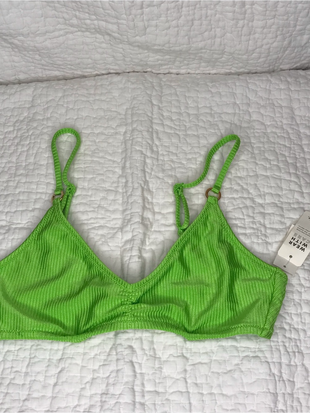 aerie Scoop Neon Green Ribbed Bikini Top Size Medium